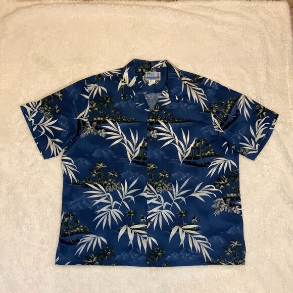 Styled by RJC Ltd. Vintage Hawaiian Cotton Shirt Mens Sz 2XL Seaside Palm Trees - Picture 1 of 6
